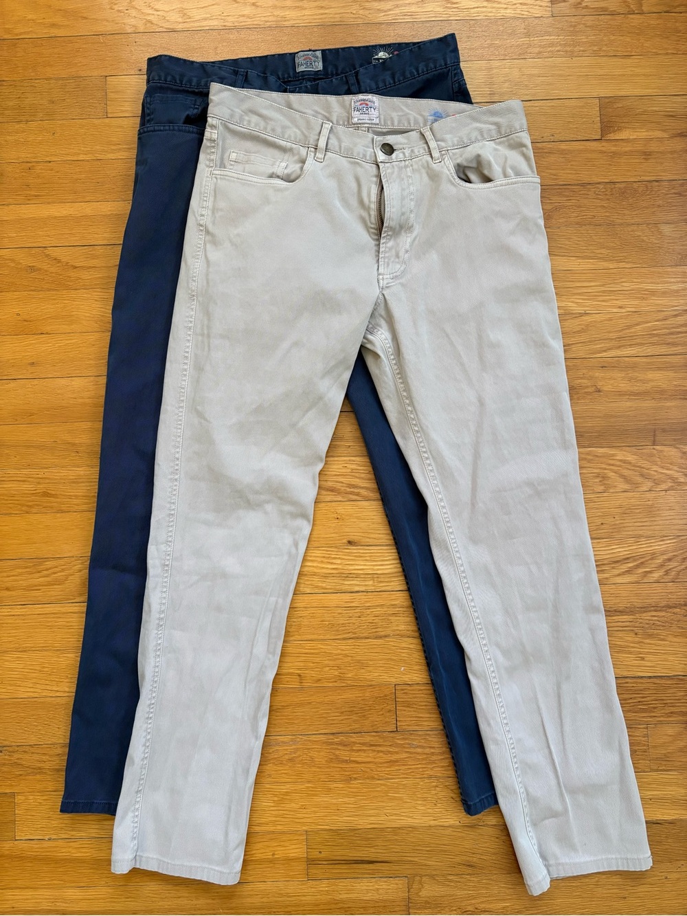 Faherty Comfort Twill 5 Pocket Pants — 1 Navy & 1 Khaki - 32 waist